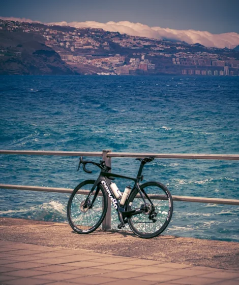 Road Bike Parked on a Railing at Candelaria