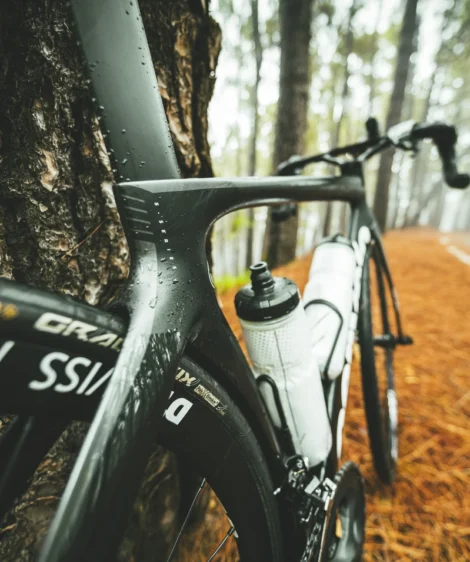 Closeup Road Bike in the Pine Forest of Teide National Park