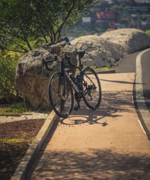 Road Bike Parked on a Sidewalk at Mirador de Santa Cruz