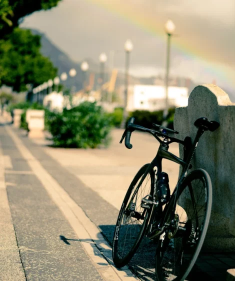 Road Bike Parked on a Concrete Bench in Tenerife