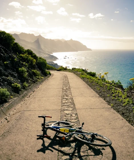 Road Bike Parked on a Path by The Ocean at Benijo