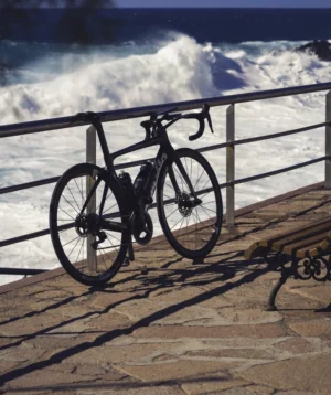 Road Bike Leaning Against a Railing at Mesa del Mar