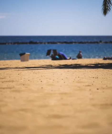 Sandy Beach With People and Body of Water in the Background