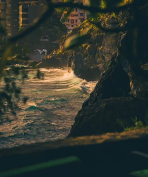 River Flowing Between Buildings