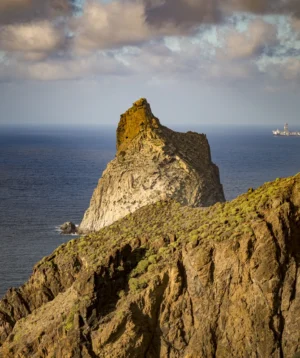Cliff With Boat on It With Roques De Anagin the Background