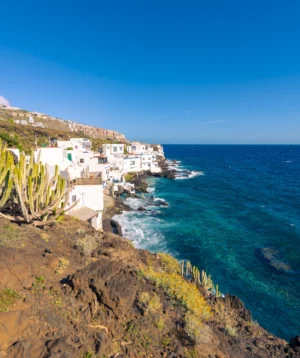 Town on the Edge of Cliff by the Ocean