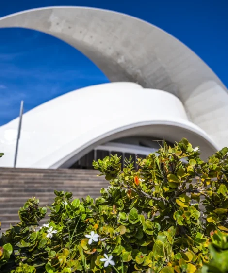 White Building With Dome With Auditorio De Tenerife in the Background
